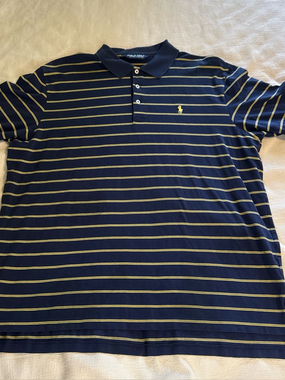 Polo Golf Ralph Lauren Men’s XL Navy Yellow Striped Polo Shirt Pima Cotton